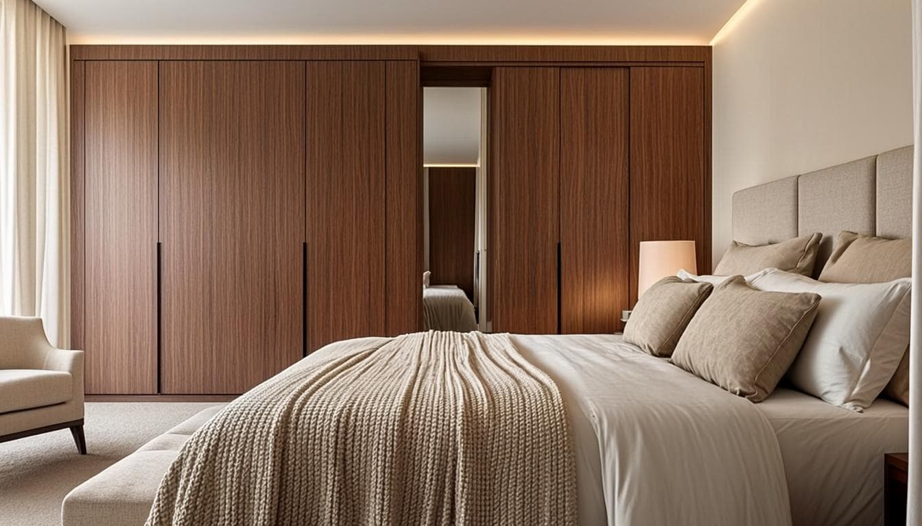 Quarto master com closet planejado em nogueira